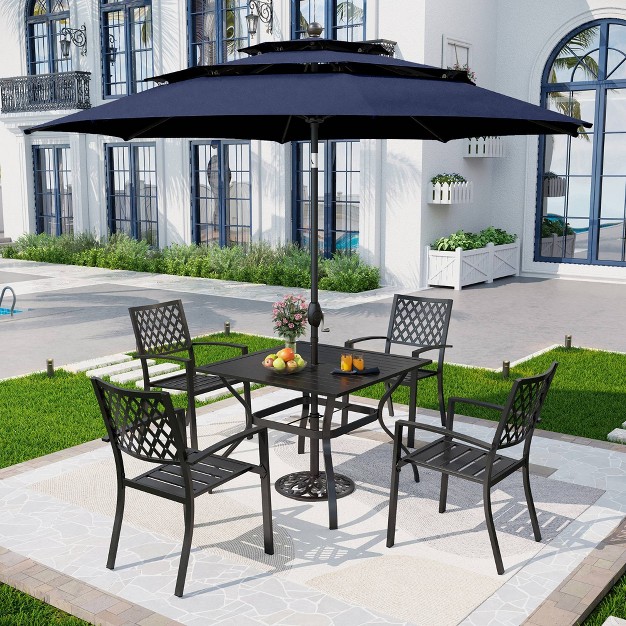 Square Metal Gridded Table With Umbrella Hole amp Arm Chairs Captiva Designs