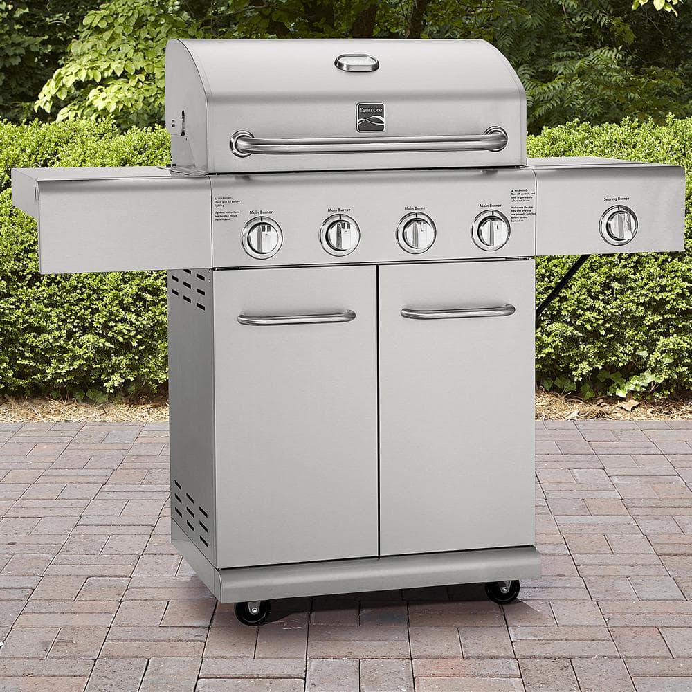 KENMORE 4Burner Searing Side Burner Gas Grill in Stainless Steel