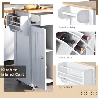 Nestfair White Kitchen Island with 2-Storage Cabinets and 4-Locking Wheels LKK294554K