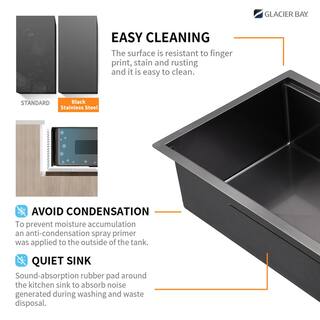 Glacier Bay 32 in. Gunmetal Black Stainless Steel Single Bowl Undermount Workstation Kitchen Sink with Black Spring Neck Faucet ACS3219A1-FW