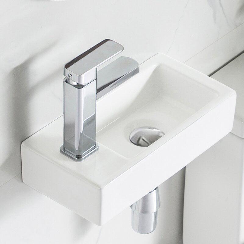 DeerValley DV-1V081L Wall Mount Sink， Rectangle Mini Vessel Sink，Small Bathroom Cloakroom White Porcelain Ceramic Wash Basin Left Hand