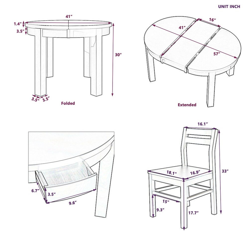 5 Piece Extendable Round Dining Table Set with16\