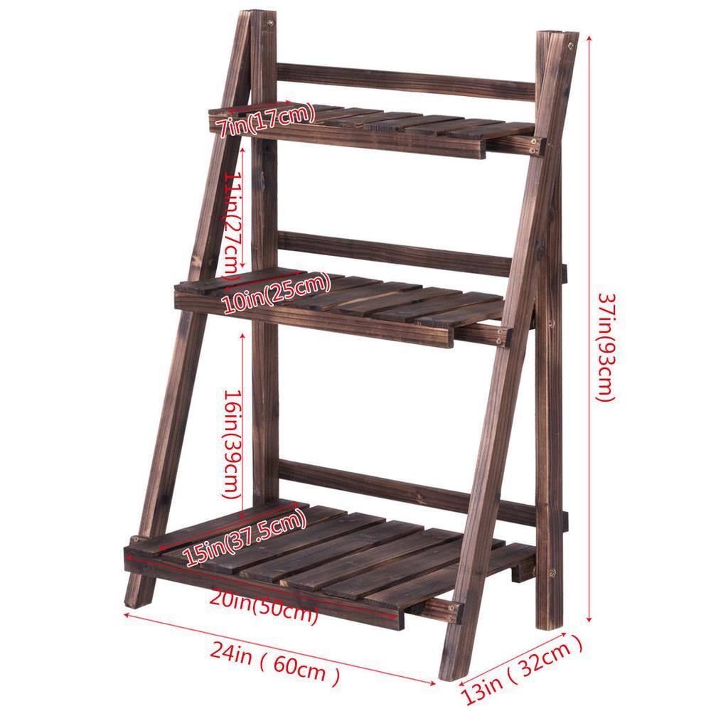 Costway 24 in. x 15 in. L x 37 in. Ladder Indoor Outdoor Brown Wood Plant Stand (3-Tiers) J9DD11