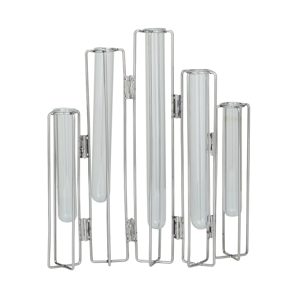 Gold or Silver Metal Foldable Vase with Clear Glass Tubes