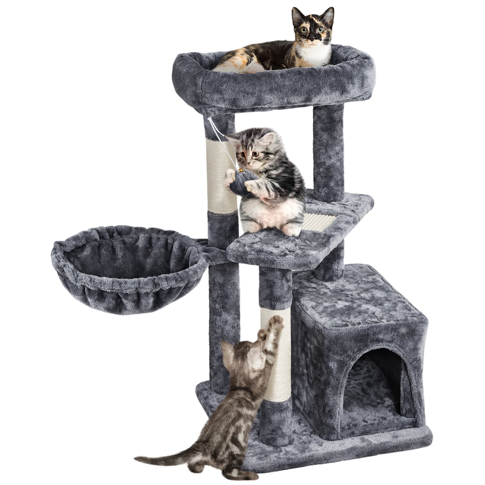 Easyfashion Plush Cover Cat Tree， Dark Gray