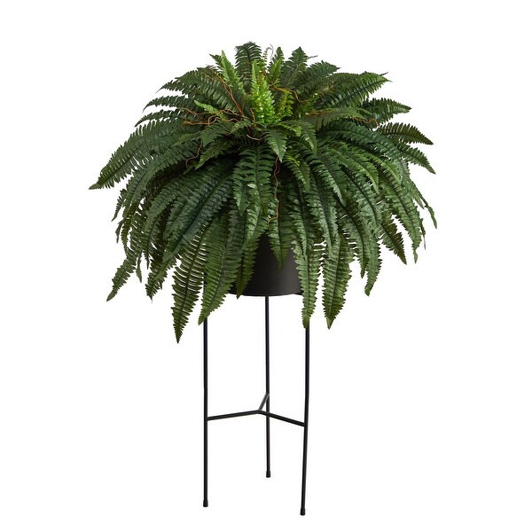 51 Boston Fern Artificial Plant in Black Planter with Stand