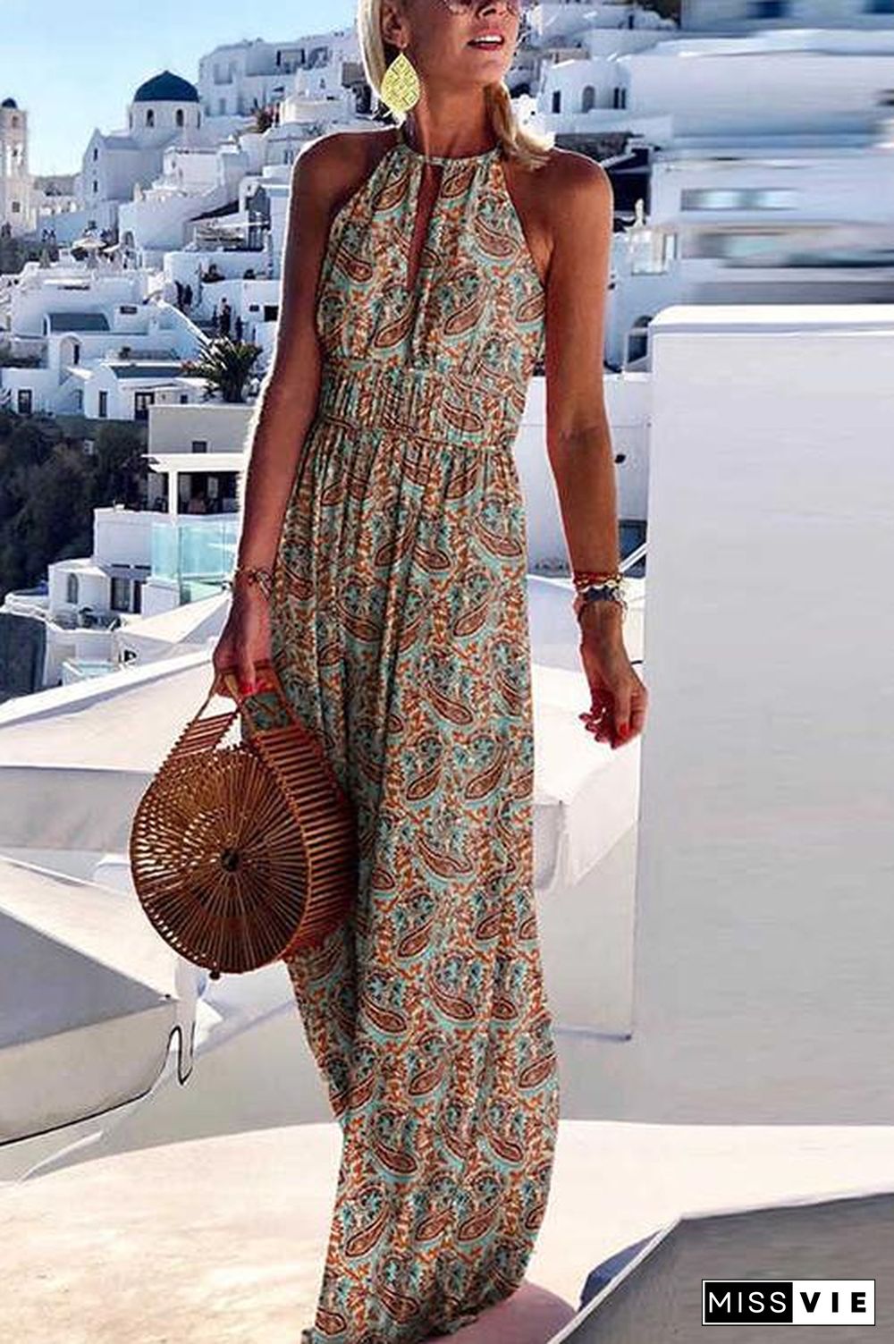 Floral Print Sleeveless Maxi Dress