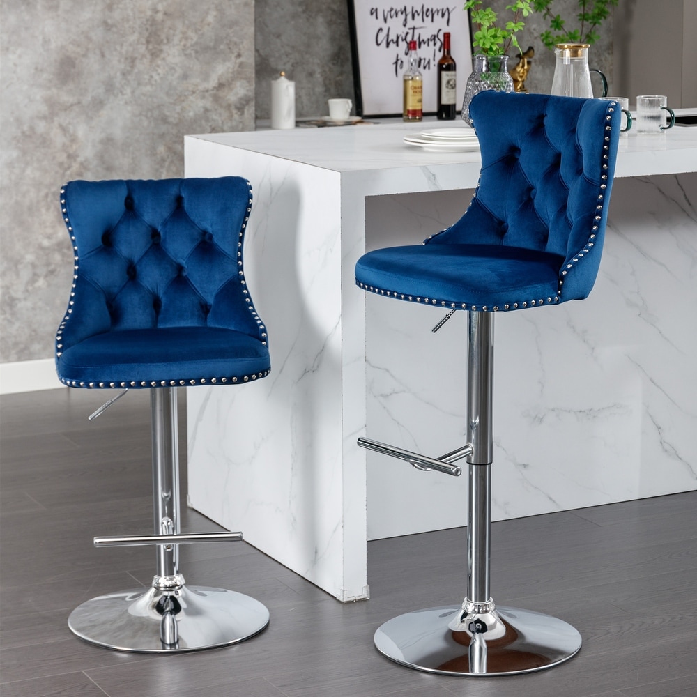 Modern Set of 2 Swivel Velvet Barstools