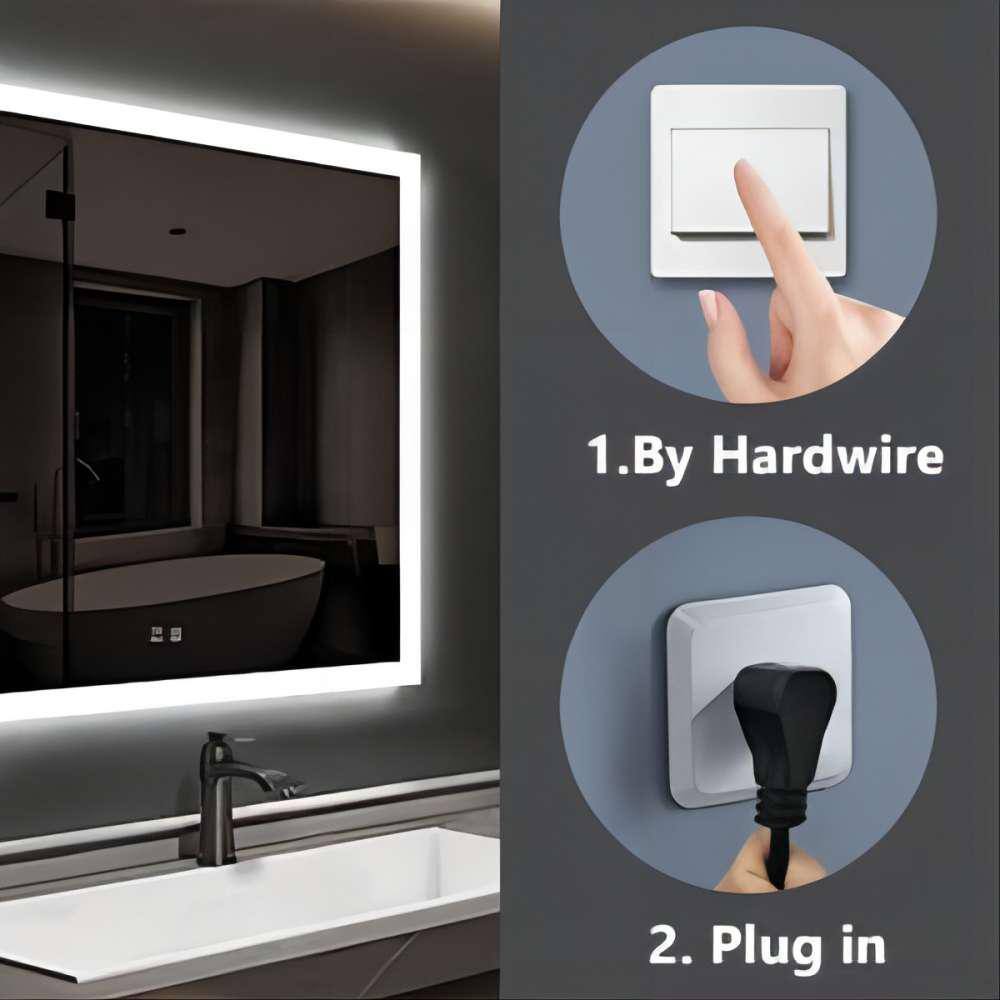 HOMEIBRO 42 in. W x 30 in. H Rectangular Frameless LED Light with 3-Color and Anti-Fog Wall Mounted Bathroom Vanity Mirror MA034230TD-AtoZ