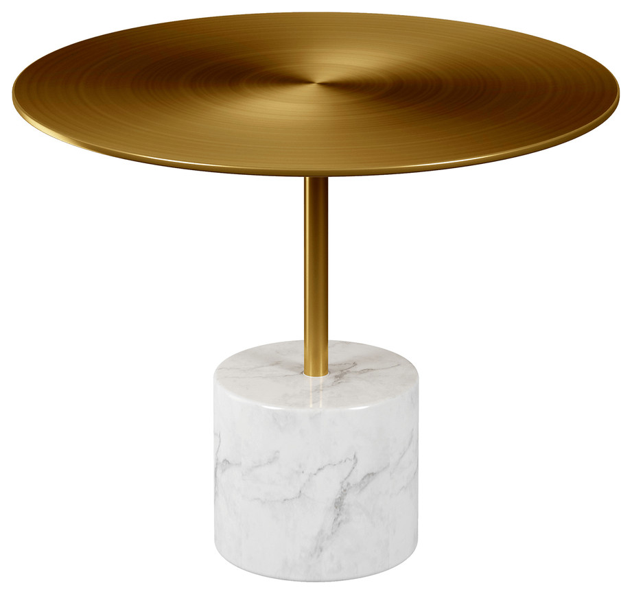 17 quotWhite And Gold Steel Round Coffee Table   Coffee Tables   by HomeRoots  Houzz