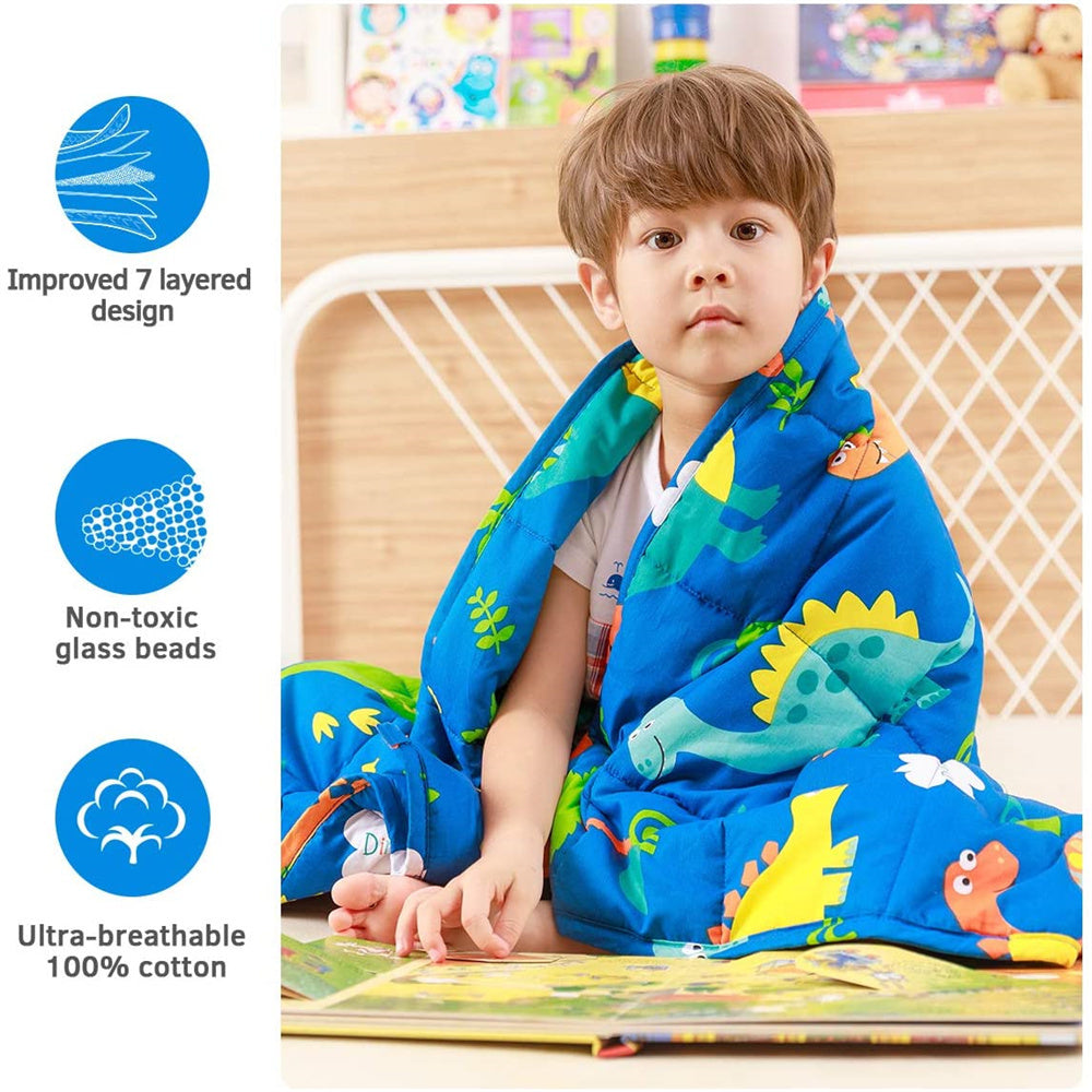 Anjee Weighted Blanket for Kids， 3 lbs Kids Weighted Blanket 100% Soft Cotton Breathable All Season Throw， Blue Dinosaur 36x48 inches