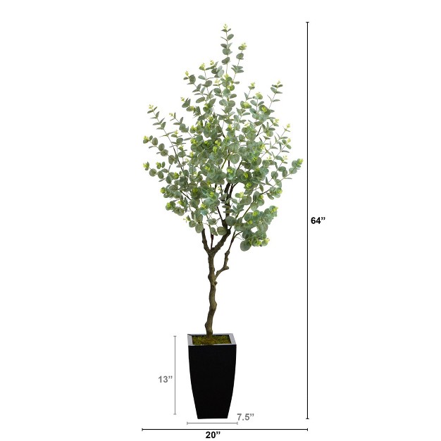 Nearly Natural 64-in Eucalyptus Artificial Tree In Black Metal Planter