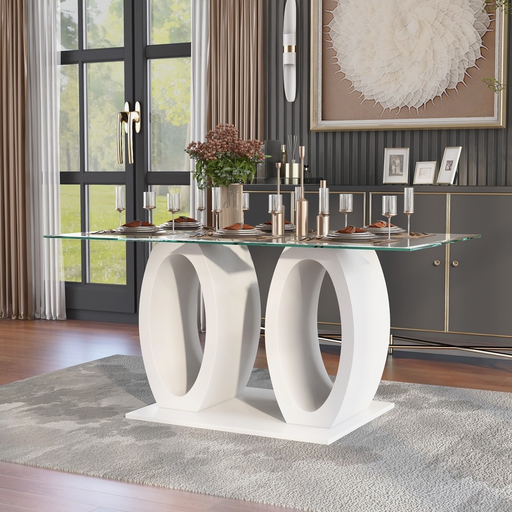 Furniture of America Raji Contemporary 63 inch Double Ring Glass Top Table