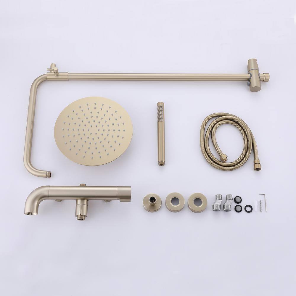 Tomfaucet 3-Spray Tub and Shower Faucet with Hand Shower in Brushed Gold (Valve Included) TFK0153BG