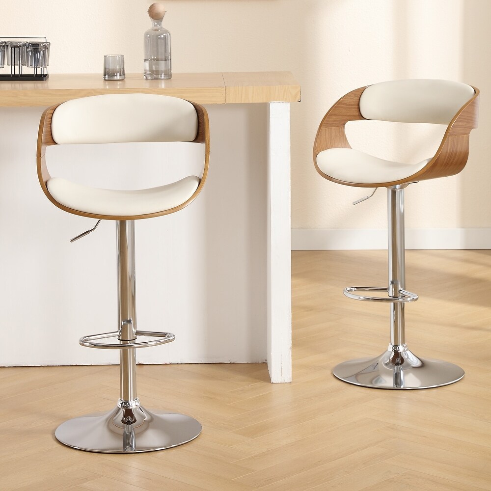 PU Leather Adjustable Swivel Bar Stool or Counter Stool with Walnut Wood Frame