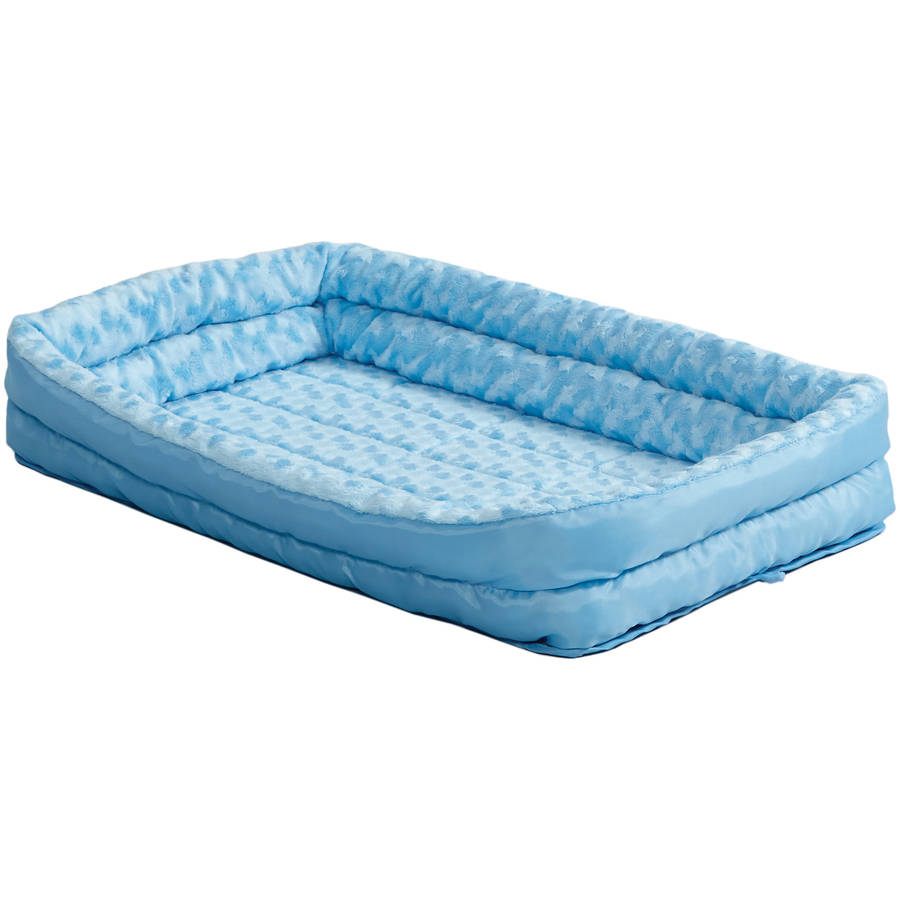 MidWest QuietTime Double Bolster Dog Bed and Crate Mat， Blue， 18