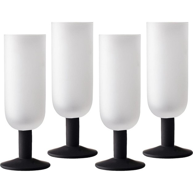 Elle Decor Frosted Glass Flutes Set Of 4 Beverage Stemmed Glass Cups For Prosecco Champagne And White Wine 6 6 Oz