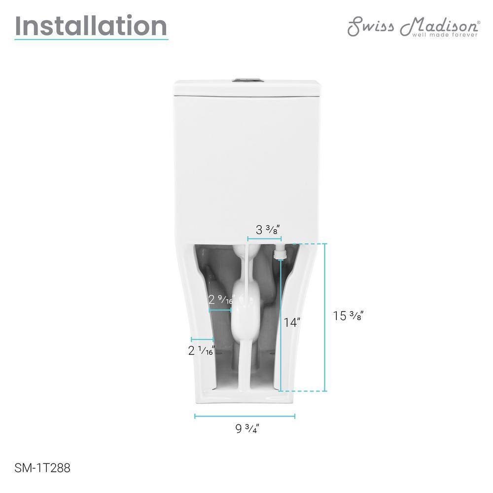 Swiss Madison Eclair One-Piece 0.81.28 GPF Dual Flush Square Toilet in Glossy White Seat Included SM-1T288