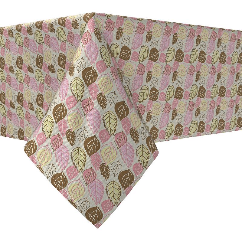 Rectangular Tablecloth， 100% Cotton， 52x104， Illustrated Pink Leaves