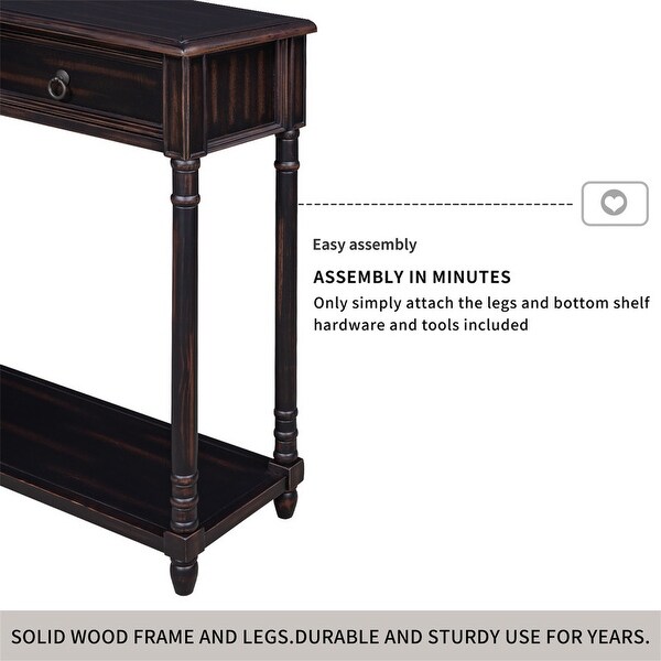 Console Table w/ Projecting Drawers and Long Shelf for Entryway，Brown