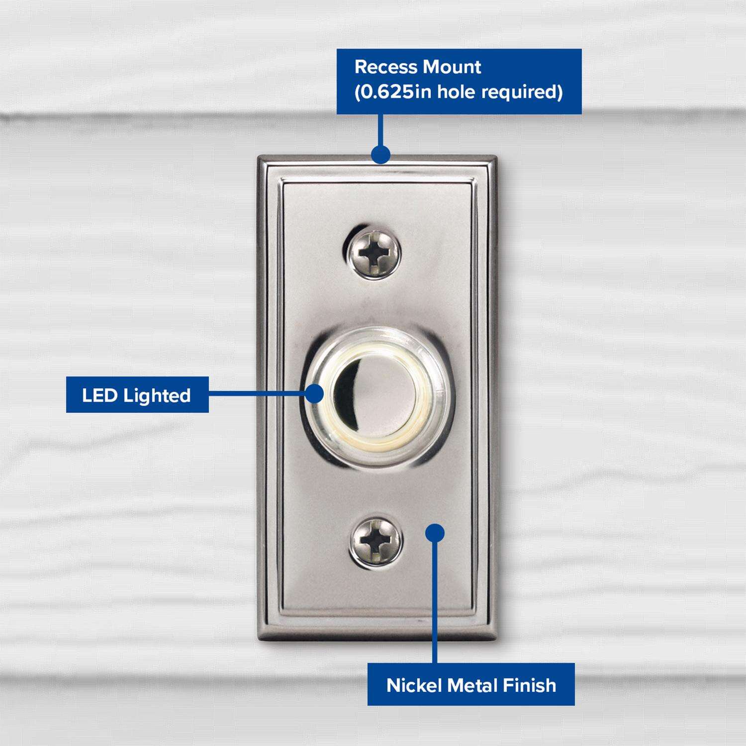 Heath Zenith Satin Nickel Silver Metal Wired Pushbutton Doorbell