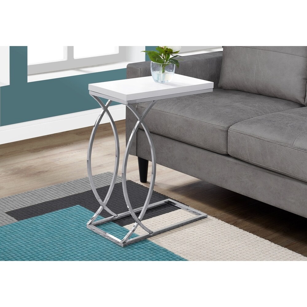 Accent Table  C shaped  End  Side  Snack  Living Room  Bedroom  Metal  Laminate  Chrome  Contemporary  Modern