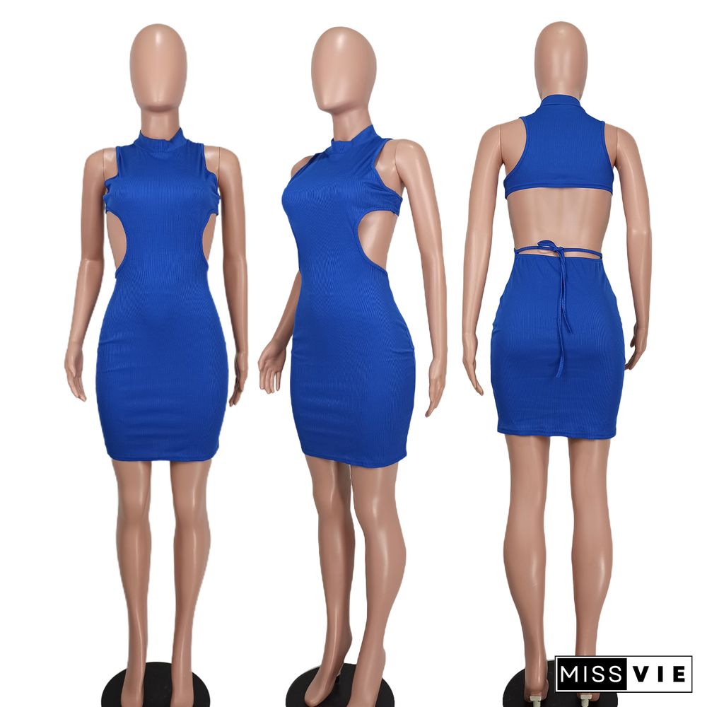 Solid Color Sleeveless Open Back Bodycon Dresses