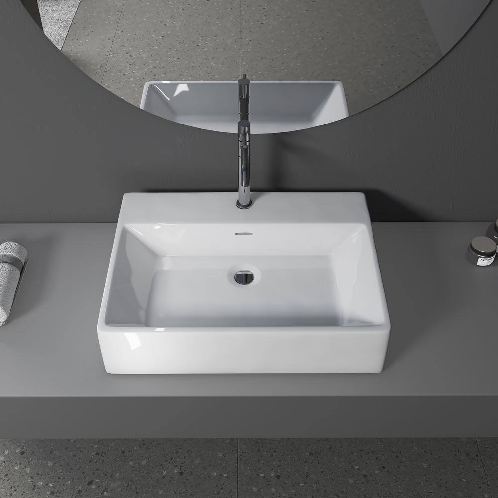 Altair 24 in. Rectangle White Ceramic Vessel Bathroom Vanity Sink with Overflow 9011-BAS-WH