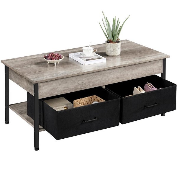 Lift Top Wood Coffee Table with Storage Baskets， Large， Rustic Gray