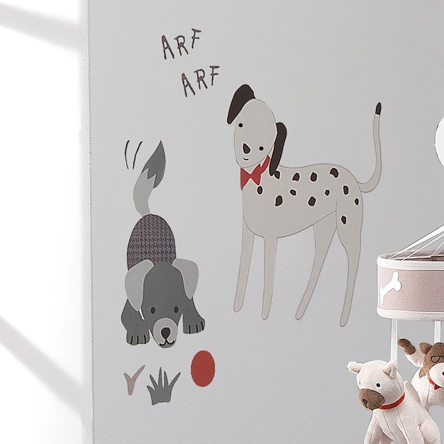 Lambs amp Ivy Bow Wow Gray beige Dog puppy With Doghouse Wall Decals stickers