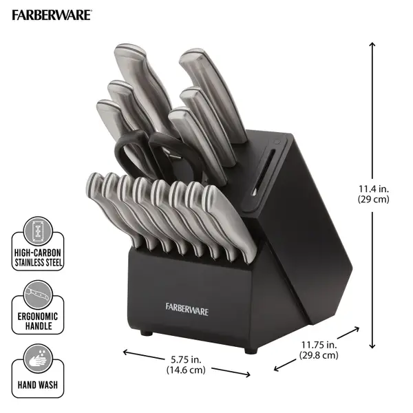 Farberware 16-Piece Edgekeeper Stainless Steel Block Set with Built in Knife Sharpener