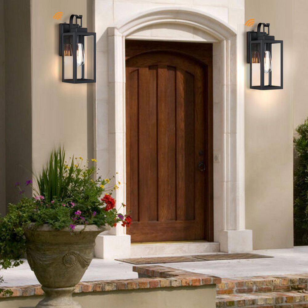 Hukoro 13.78 in. 1-Light Matte Black Outdoor Wall Lantern Sconce with Clear Glass(2-Pack) F86152-11i-S