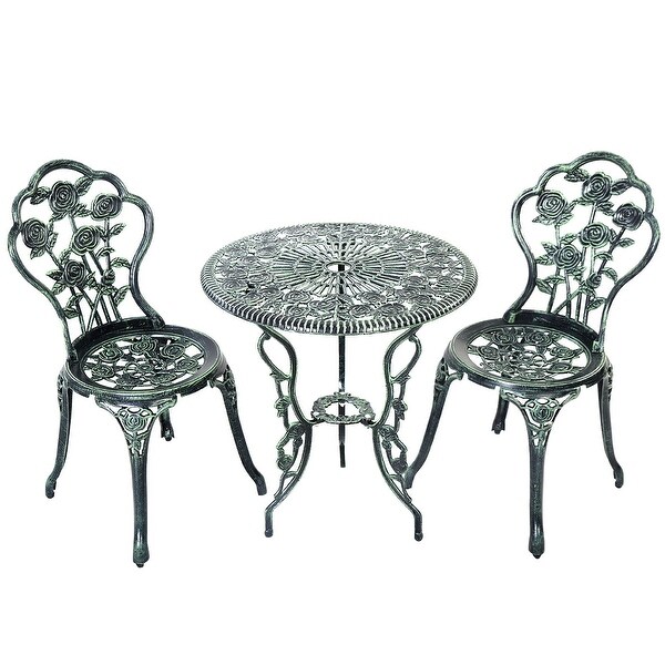 Costway Patio Furniture Cast Aluminum Rose Design Bistro Set Antique