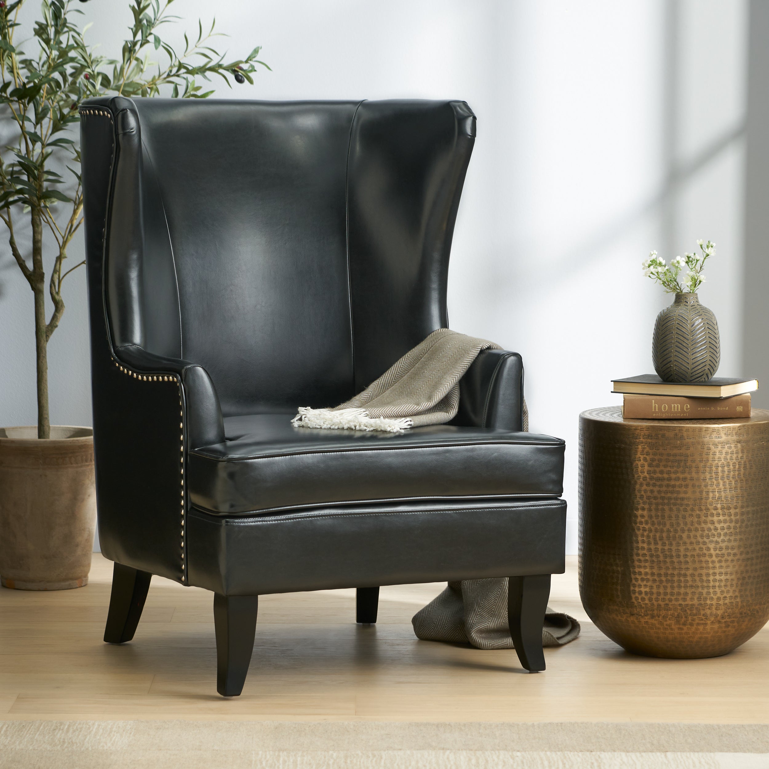 Jameson Leather High Back Wingback Armchair