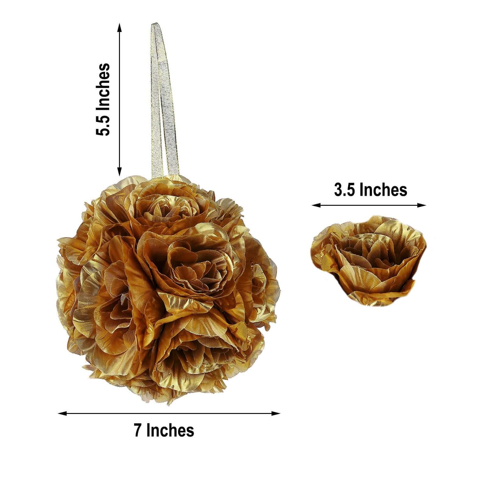 2 Pack Gold Artificial Silk Rose Kissing Ball, Faux Flower Ball 7