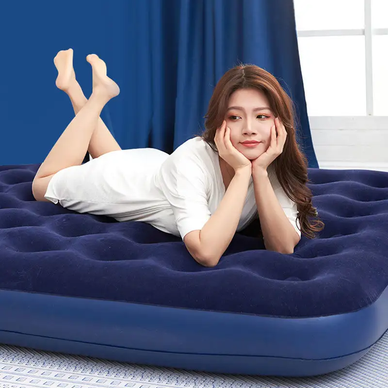 Flocked PVC inflatable folding travel air bed mattress wholesale High Quality Custom sleeping bed