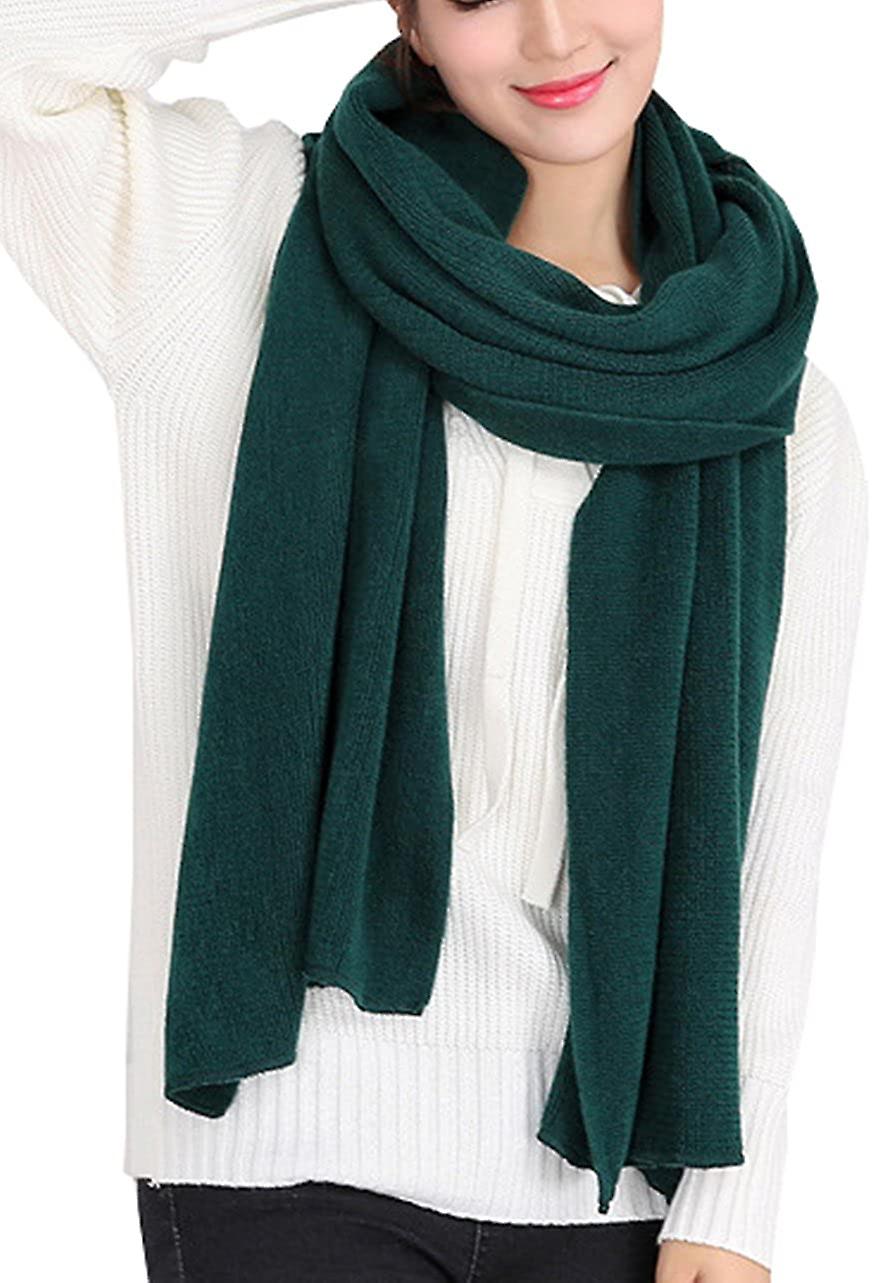 Women's Warm Long Shawl Winter Warm Large Scarf Pure Color Dark Green -