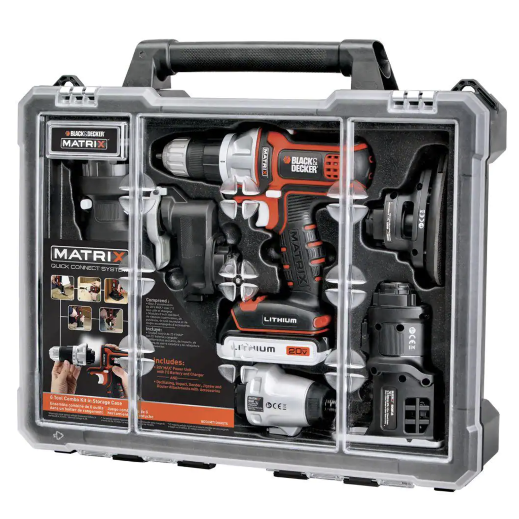 Black + Decker 20-Volt Max Lithium-Ion Cordless Matrix Combo Kit with Storage Case， 6-Tool (BDCDMT1206KITC)