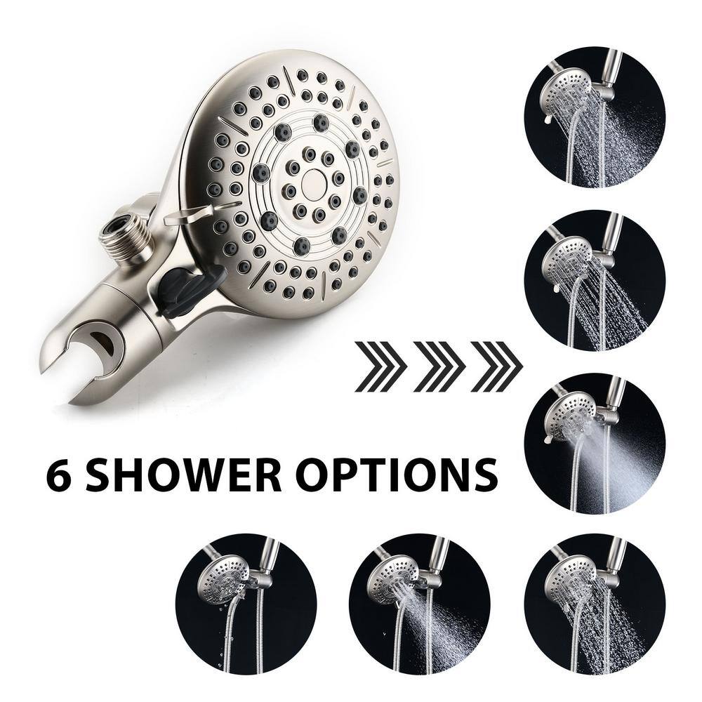 FORCLOVER 6-Spray Patterns with 2.5 GPM 5 in. Wall Mount High Pressure Round Dual Shower Heads in Brushed Nickel (Valve Included) MONMKE05BN2869