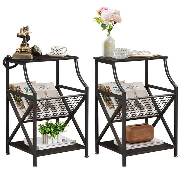 Modern 3-tier Open Storage Shelf Side Table Set of 2 Magazine Holder