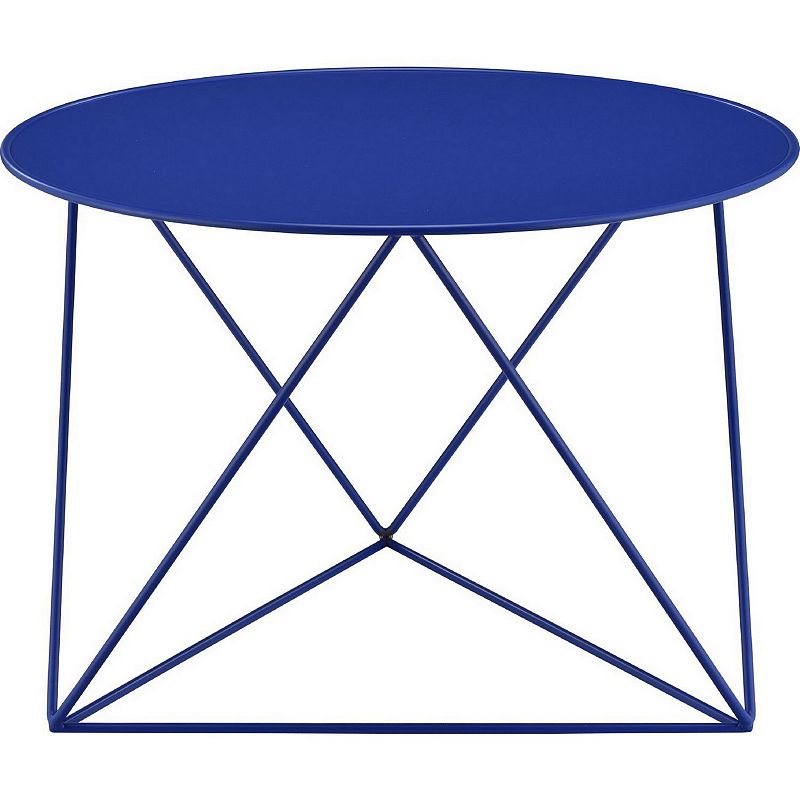 Accent Table with Open Geometric Base and Round Top， Blue