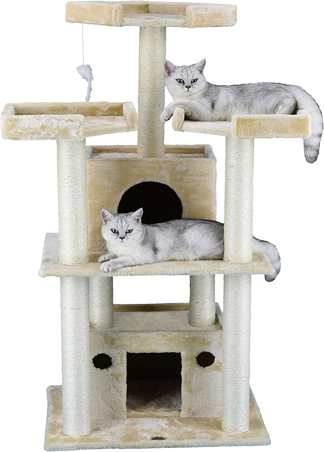 Go Pet Club 51-in Faux Fur Cat Tree and Condo， Beige