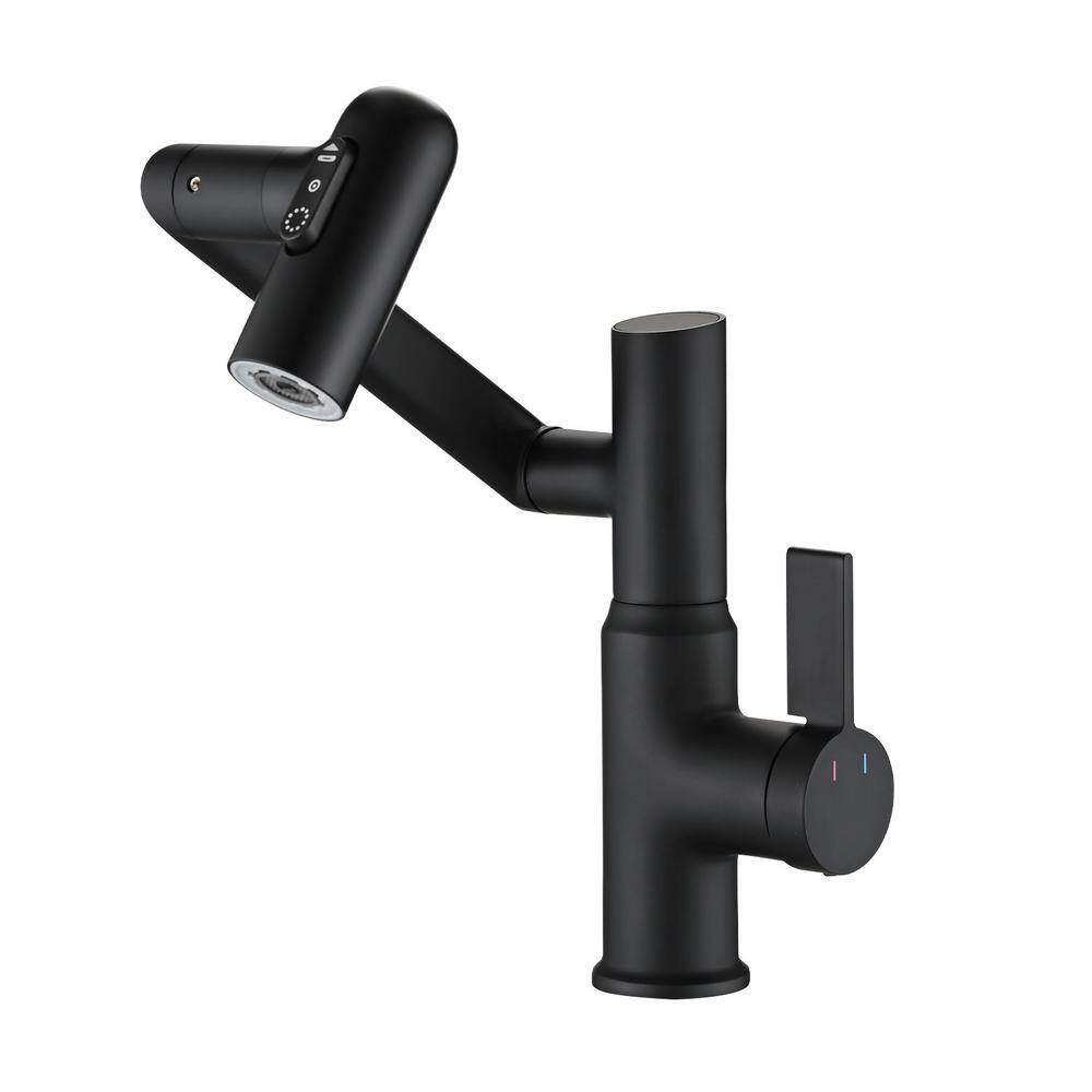 Single-Handle 1-Hole Bathroom Sink Faucet w3-Spray Functions  Temperature Display 360-Degree Rotary Arm in Matte Black EC-W121765120