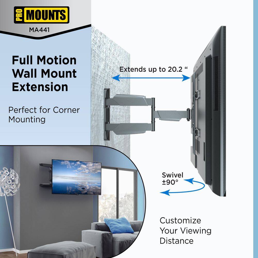 ProMounts Large Slim Full MotionArticulating TV Wall Mount for 32-60 in. Locking Adjustable TV Mounting Bracket MA441