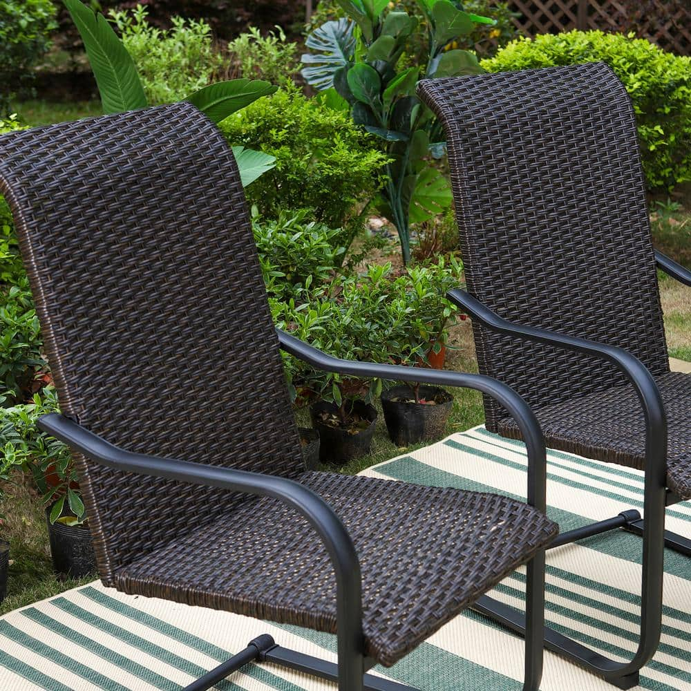 PHI VILLA Rattan Metal C-Spring Outdoor Dining Chair with High in Back (2-Pack) THD-PV-002