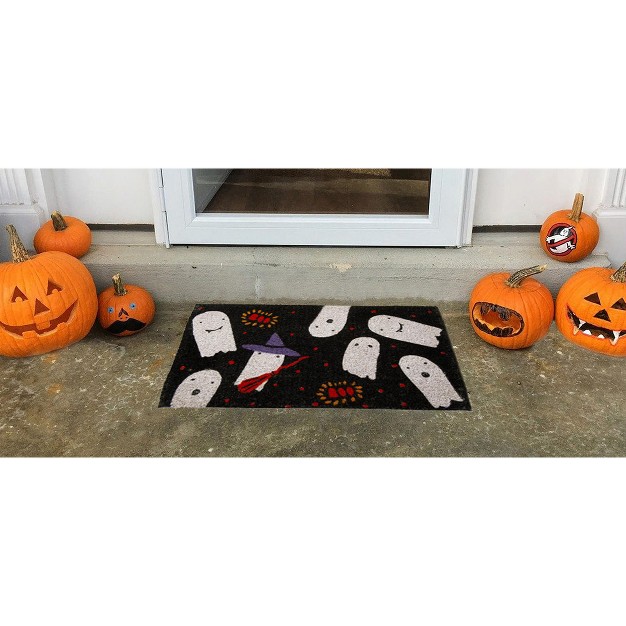 Flying White Ghosts Rectangle Indoor And Outdoor Coir Door Welcome Mat Black