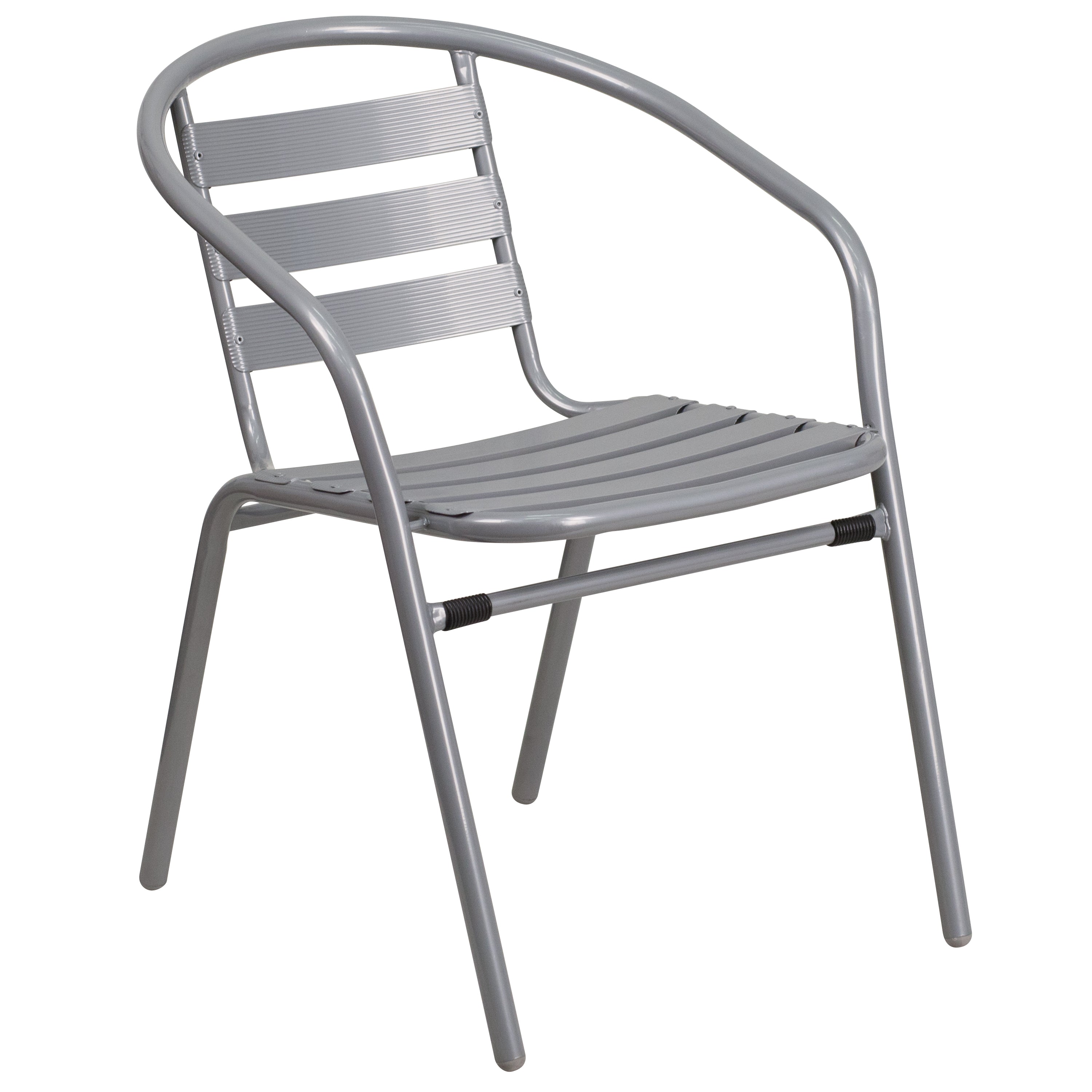 Flash Furniture 4 Pack Silver Metal Restaurant Stack Chair with Aluminum Slats