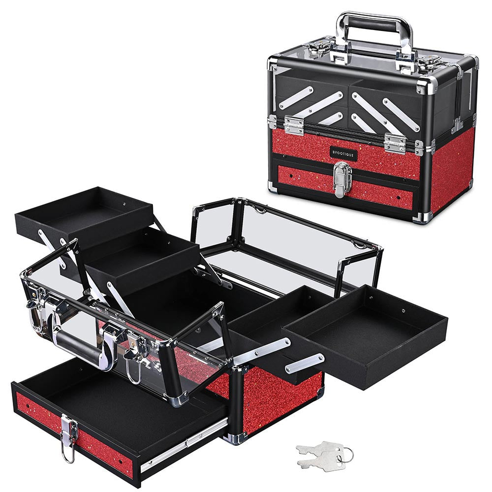 Byootique Sparkle Makeup Train Case 2-Tier Extendable Trays