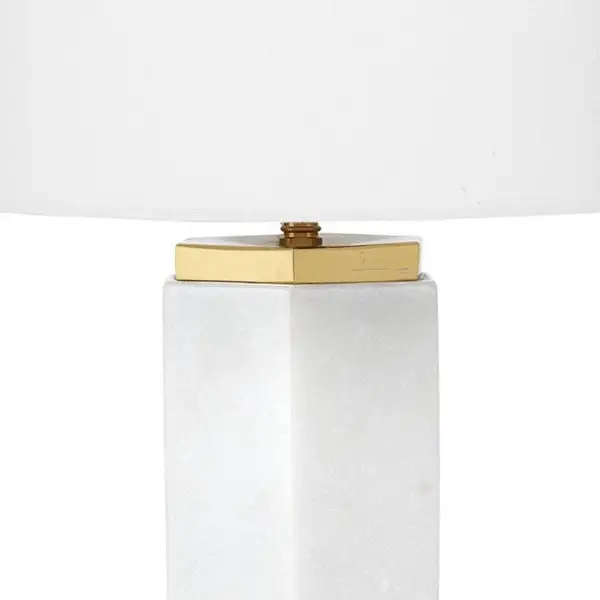 Table Lamp with Hexagonal Marble body and Fabric Shade，White