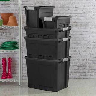 Sterilite 7.5 gal. Rugged Industrial Storage Totes with Latch Lid in Black (6-Pack) 6 x 14839006